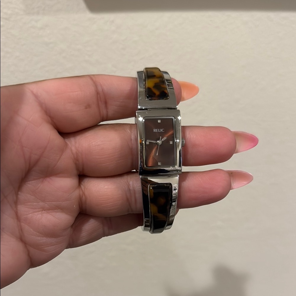 Relic Silver Watch with Tortoise Accents